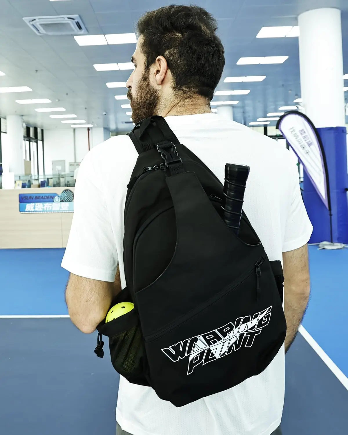 Warping Point Pickleball Crossbody Sling Backpack Adjustable Large Capacity for Women Men Hold 2-4 Paddles Multiple Compartments-5