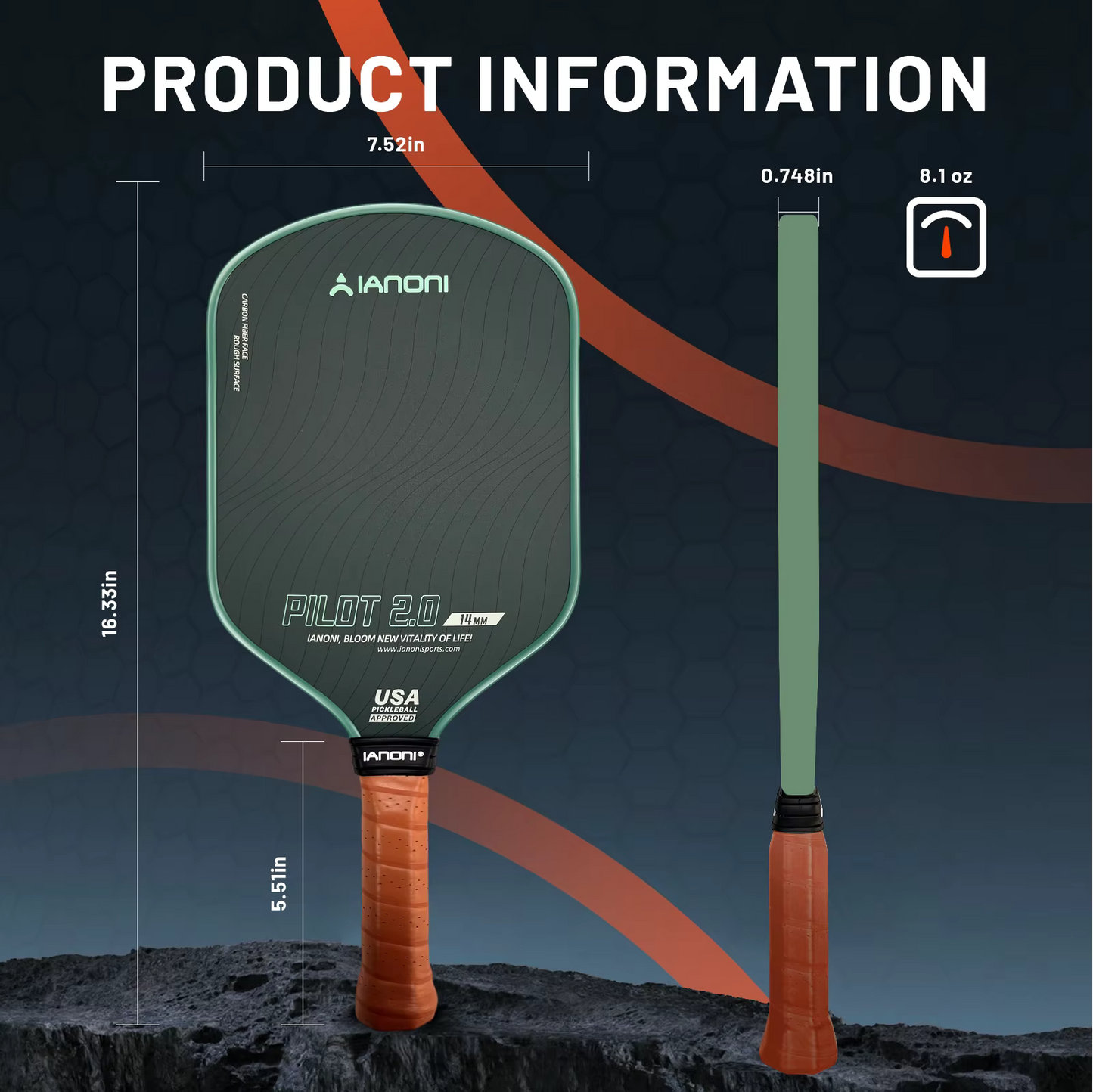 IANONI Pilot 2.0 Thermoformed T700 Carbon Fiber Wide Body Pickleball Paddle