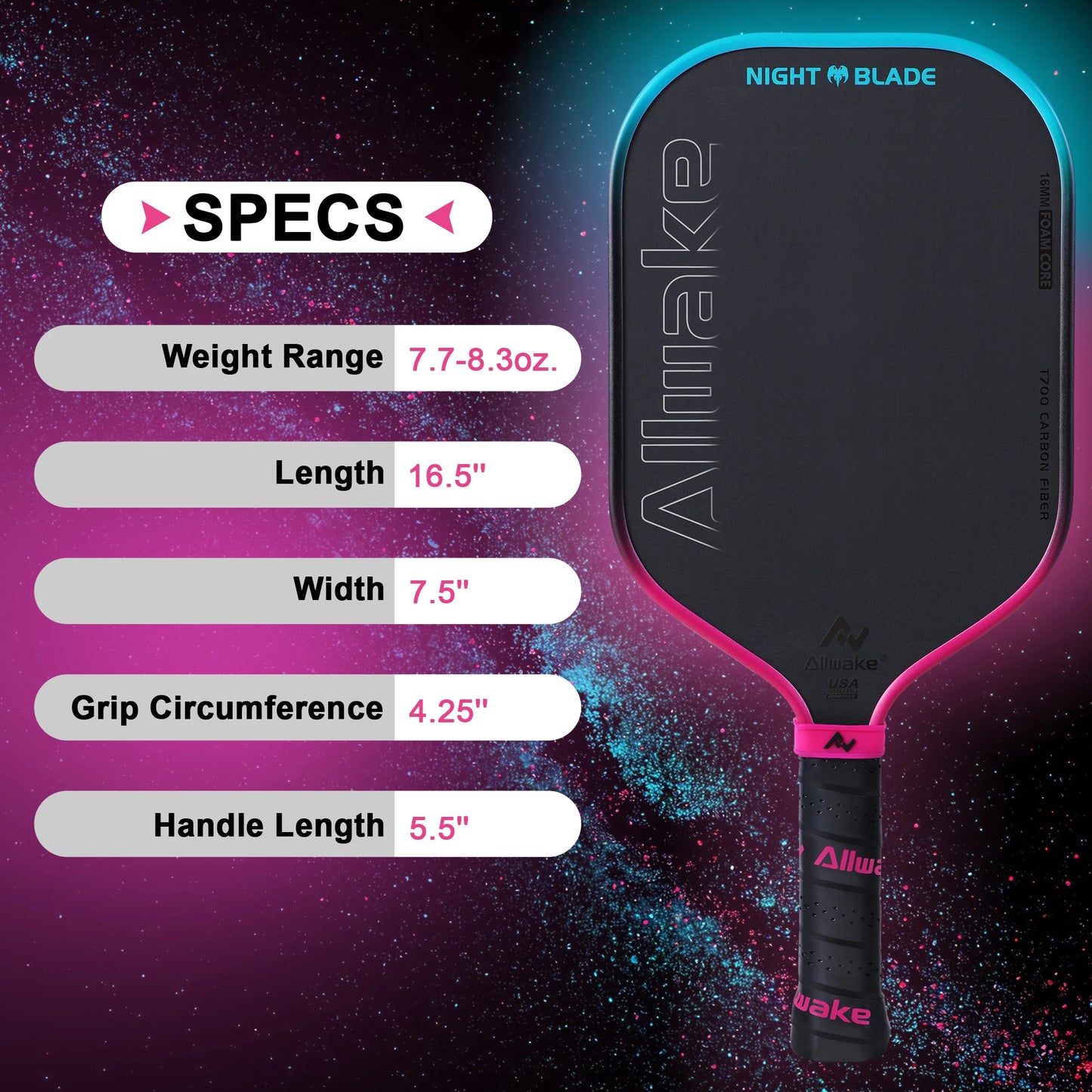 ALLWAKE T700 Raw Carbon Fiber Paddle with Advanced Foam Core Shock Absorption for High Spin & Powerful Shots Pickleball Paddles-1
