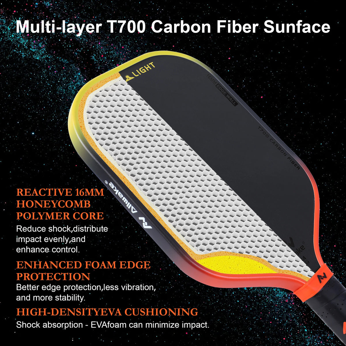 ALLWAKE T700 Raw Carbon Fiber with Foam Injected Edges for Expanded Sweet Sport Sweet Sport, Control and Power Pickleball Paddle-2