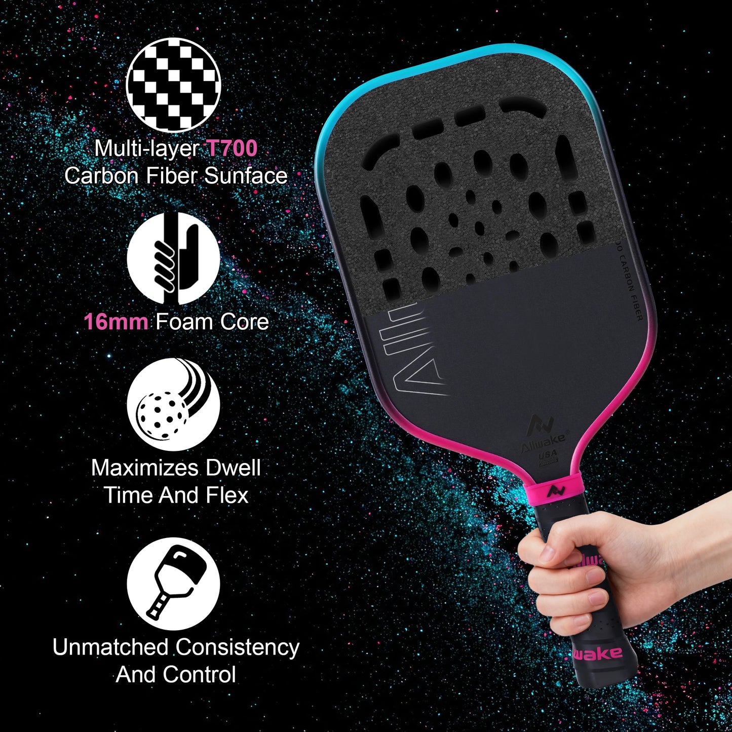ALLWAKE T700 Raw Carbon Fiber Paddle with Advanced Foam Core Shock Absorption for High Spin & Powerful Shots Pickleball Paddles-3