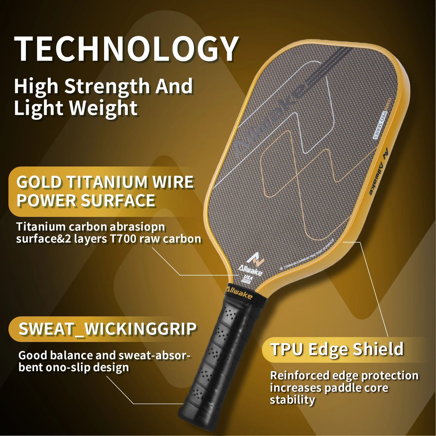 ALLWAKE Ergonomic Contour Grip & Titanium Carbon Friction Surface for All Skill Levels Adult Pickleball Paddle Set-4