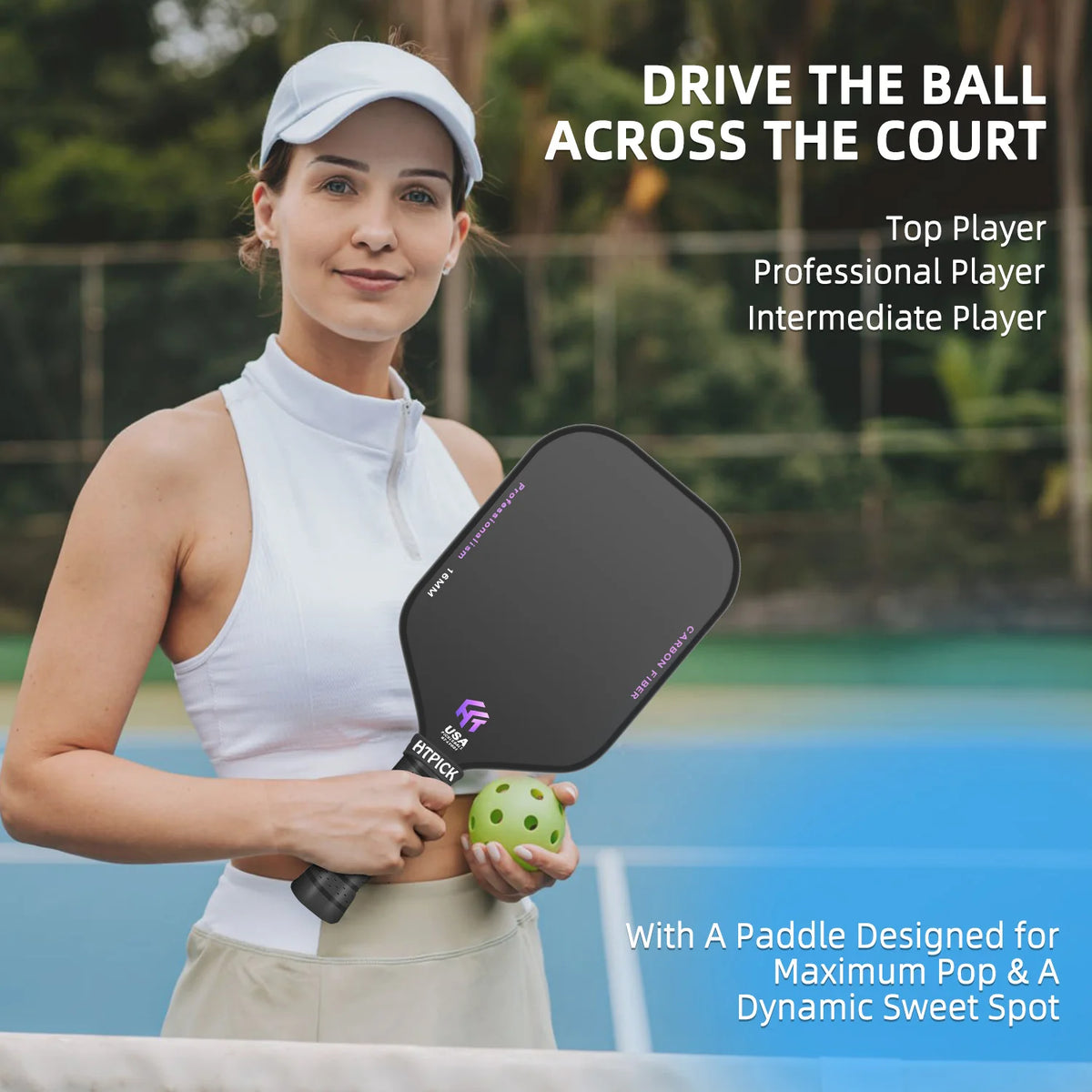 US Warehouse Shipping T700 Carbon Fiber 16mm Pro Pickleball Paddle Graphite Racket High Performance Pickleball Equipment-4