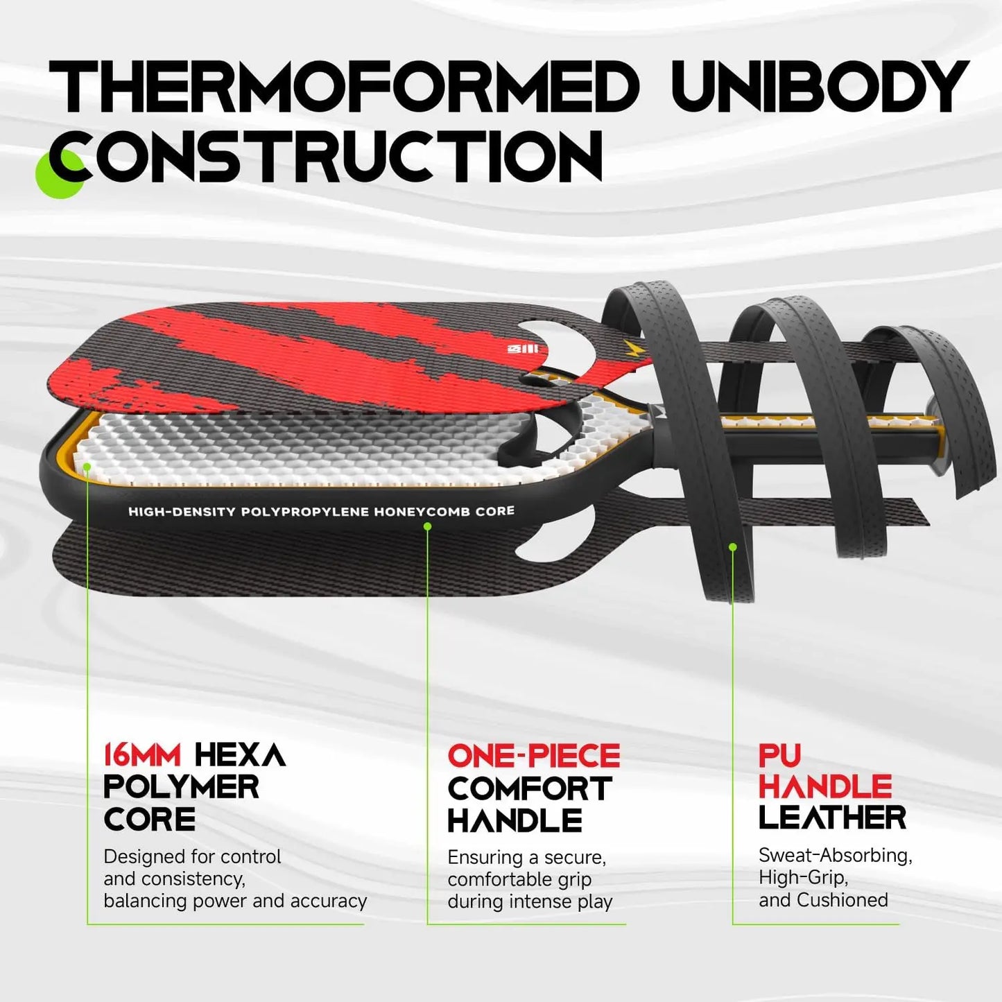 Warping Point Ascent Pickleball Paddles | Carbon Fiber Racket Aero Throat | Textured Grit Surface | Hexa Polymer Core | Designed-3