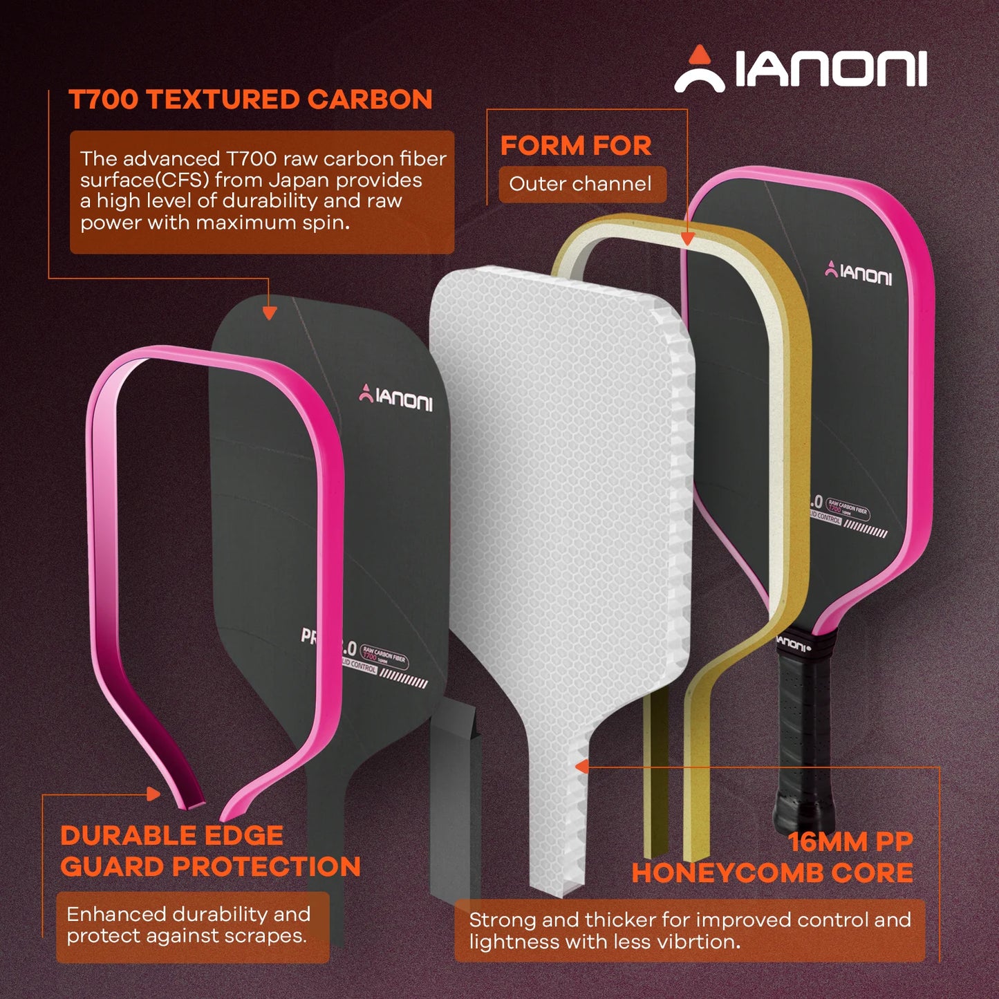 CASTON SPORTS PRO 3.0 Carbon Fiber Thermoformed T700 OEM/ODM Pickleball Paddle-3
