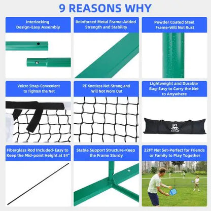22 FT Pickleball Net Steady Plastic Frame Easy Setup All-Weather Resistant for Outdoor/Indoor Use Backyards Entertainment-1