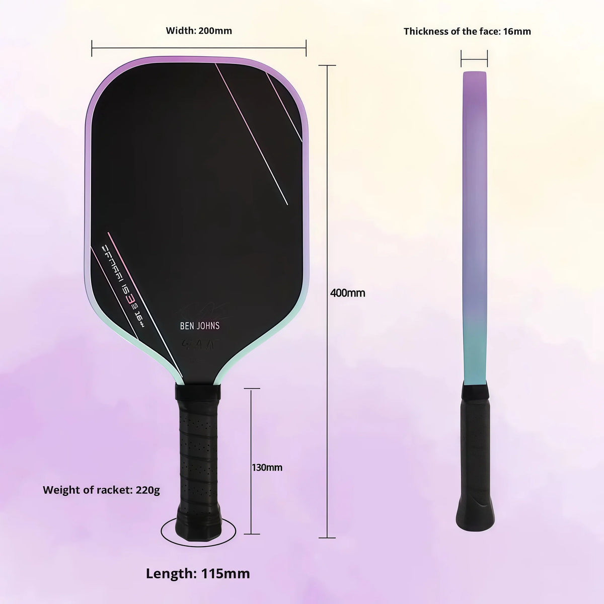 Ben Johns Signature Persesus Gen 3S 16mm GEN3 Core EVA Foam T700 Carbon Fiber Lightweight Tournament Pickleball Paddles-2