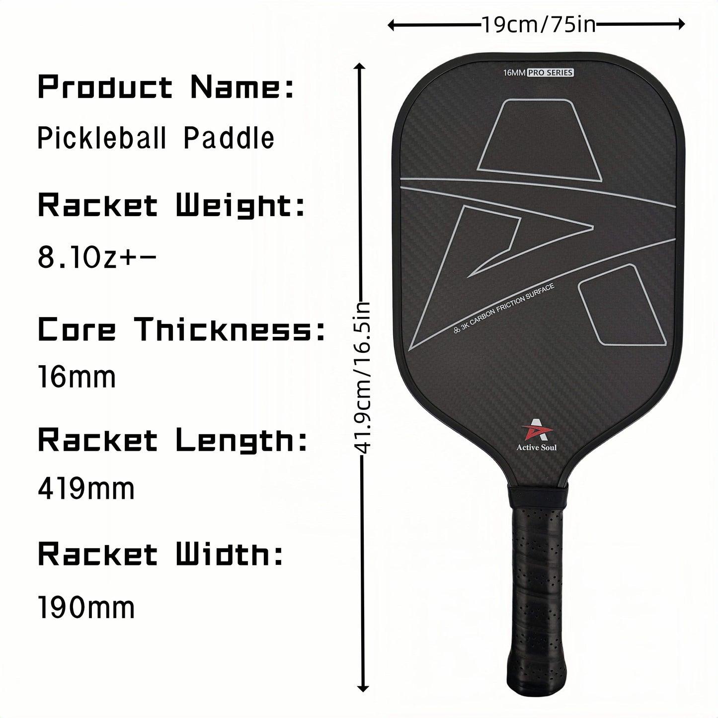 Active Soul T800 3k raw Carbon Fiber Paddle with Honeycomb core -Very Stiff with High friction surface