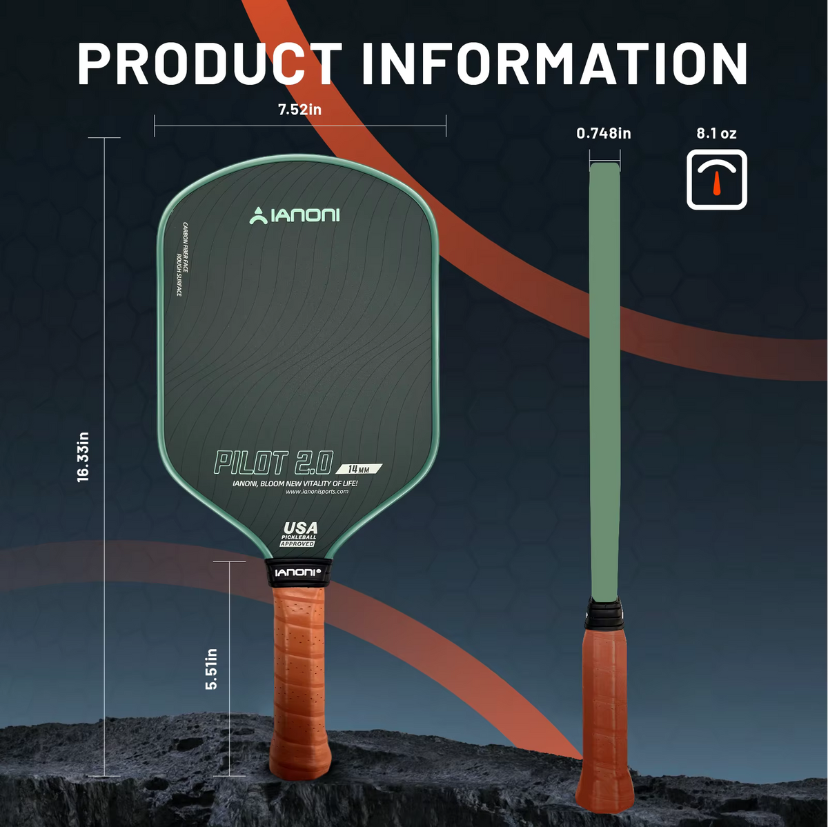 IANONI Pilot 2.0 Thermoformed T700 Carbon Fiber Wide Body Pickleball Paddle